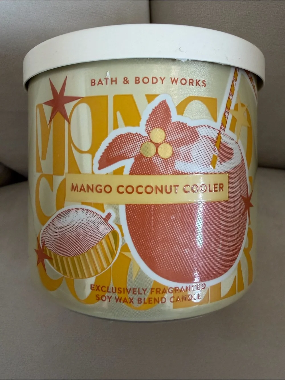 NWT Bath & Body Works 3 Wick Mango Coconut Cooler Jar Wax Candle Home Decor